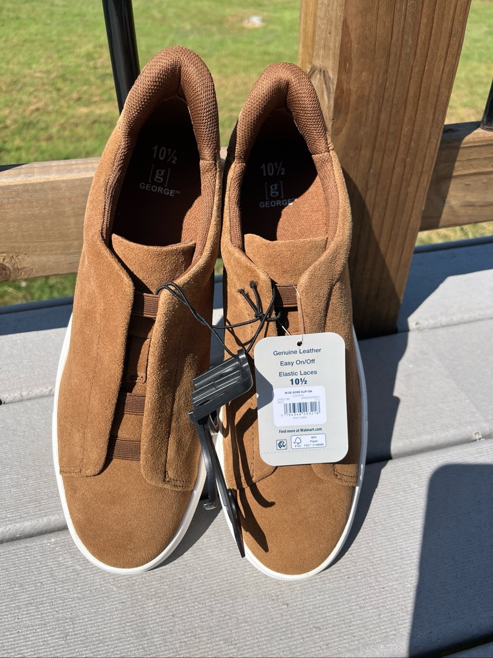 George Men's Gore Slip On Shoes cognac Brown NWT Size 10.5 Genuine Leather